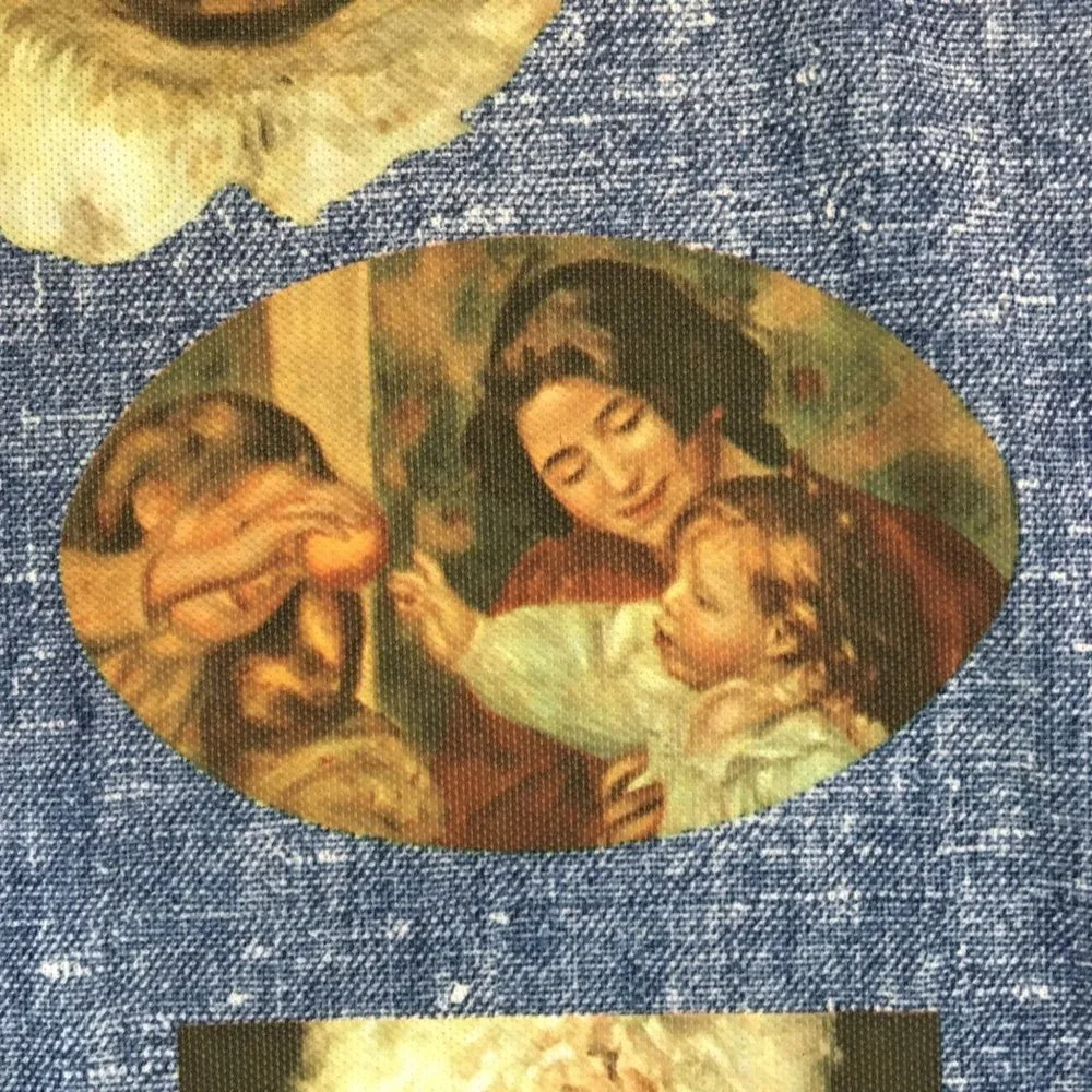 Novelty Material Remnant Denim Blue with Romanticism Renaissance  Portraits